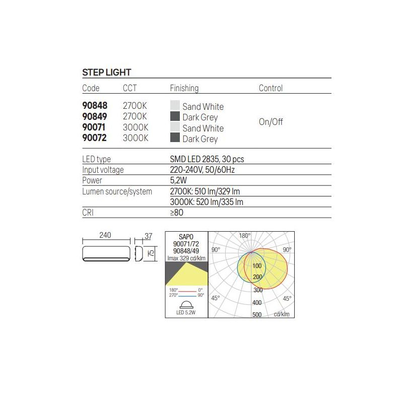 SAPO SEGNAPASSO A LED IP65 2 MISURE LUCE 2700K-3000K ALLUMINIO BIANCO O ANTRACITE MODERNO