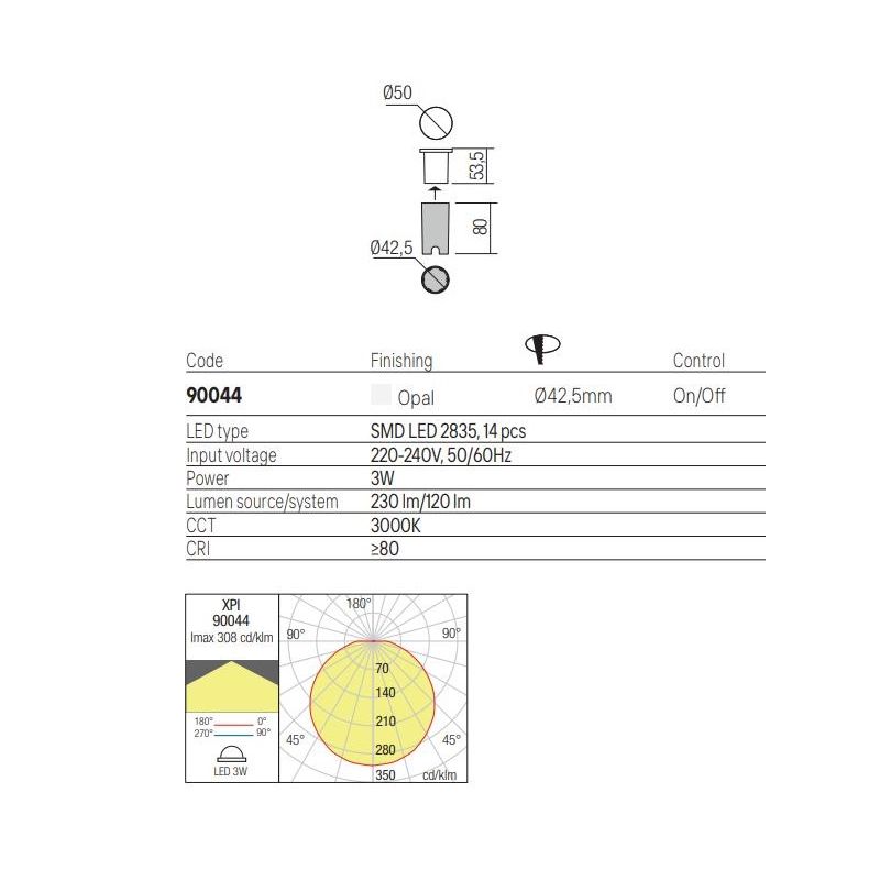 XPI SEGNAPASSO OPALE ROTONDO DA INCASSO IP65 LED 3W LUCE 3000K PER ESTERNO DESIGN MODERNO