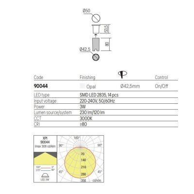 XPI SEGNAPASSO OPALE ROTONDO DA INCASSO IP65 LED 3W LUCE 3000K PER ESTERNO DESIGN MODERNO