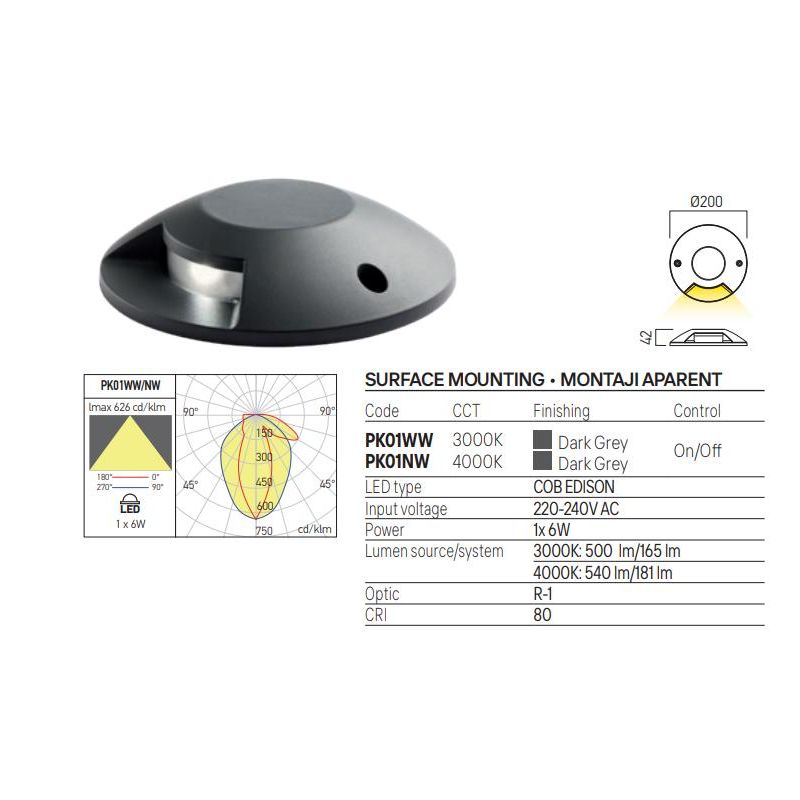 XPUCK 1L SEGNAPASSO DA INCASSO ROTONDO IP67 LED 6W LUCE 3000K-4000K ALLUMINIO FINITURA ANTRACITE