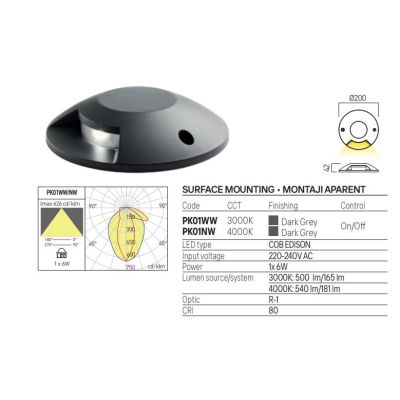 XPUCK 1L SEGNAPASSO DA INCASSO ROTONDO IP67 LED 6W LUCE 3000K-4000K ALLUMINIO FINITURA ANTRACITE