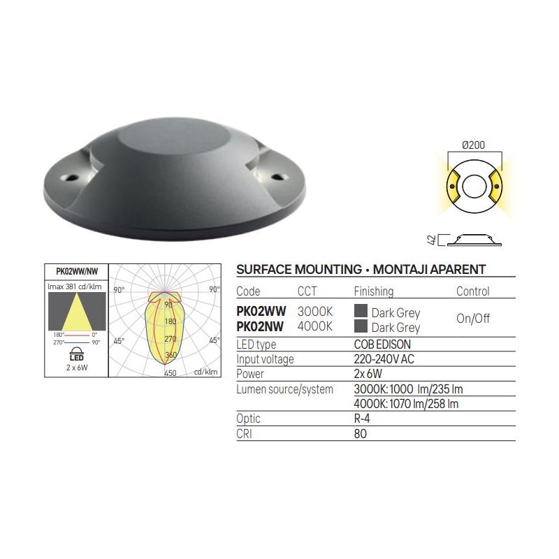 XPUCK 2L SEGNAPASSO DA INCASSO ROTONDO IP67 LED 12W LUCE 3000K-4000K ALLUMINIO FINITURA ANTRACITE