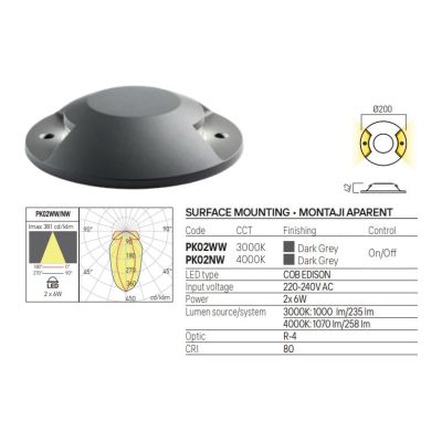 XPUCK 2L SEGNAPASSO DA INCASSO ROTONDO IP67 LED 12W LUCE 3000K-4000K ALLUMINIO FINITURA ANTRACITE