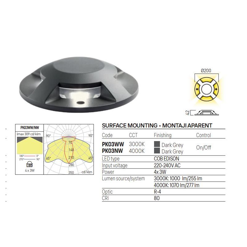 XPUCK 4L SEGNAPASSO DA INCASSO ROTONDO IP67 LED 12W LUCE 3000K-4000K IN ALLUMINIO ANTRACITE