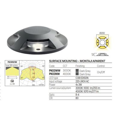 XPUCK 4L SEGNAPASSO DA INCASSO ROTONDO IP67 LED 12W LUCE 3000K-4000K IN ALLUMINIO ANTRACITE