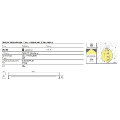 TACK LAMPADA ORIENTABILE DA ESTERNO IP65 LED 15W LUCE 3000K LUNGHEZZA 100 CM IN ALLUMINIO ANTRACITE