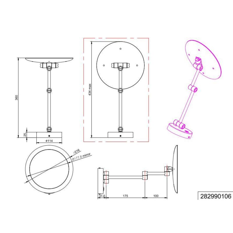 VIEW APPLIQUE DA BAGNO PER TRUCCO CON SPECCHIO ROTONDO IP44 CON LENTE DI INGRANDIMENTO LED 3W TRIO LIGHTING - Cristalensi Shop O