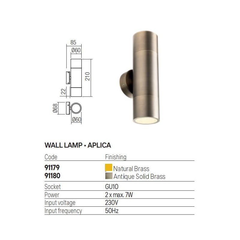 STAKE APPLIQUE DA ESTERNO BIEMISSIONE IN OTTONE IP65 ANTI SALSEDINE 2 COLORI LAMPADINE ATTACCO GU10