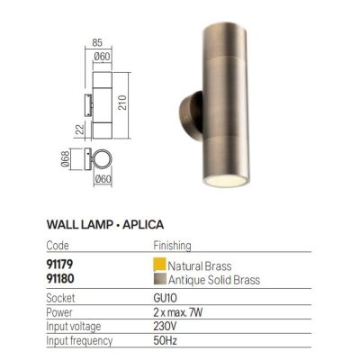 STAKE APPLIQUE DA ESTERNO BIEMISSIONE IN OTTONE IP65 ANTI SALSEDINE 2 COLORI LAMPADINE ATTACCO GU10