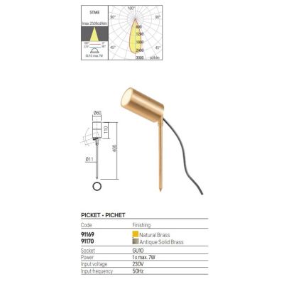 STAKE PALO CON LUCE ORIENTABILE IN OTTONE IP65 ANTI SALSEDINE 2 COLORI E IN 2 MISURE LAMPADINA ATTACCO GU10