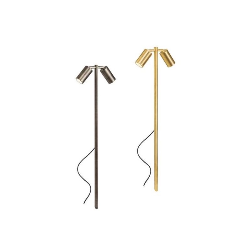 STAKE PALO A 2 LUCI ORIENTABILI IN OTTONE IP65 ANTI SALSEDINE 2 COLORI CON LAMPADINE ATTACCO GU10
