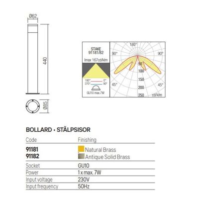 STAKE PALETTO DA GIARDINO H44 CM IN OTTONE IP65 ANTI SALSEDINE 2 COLORI CON LAMPADINA ATTACCO GU10