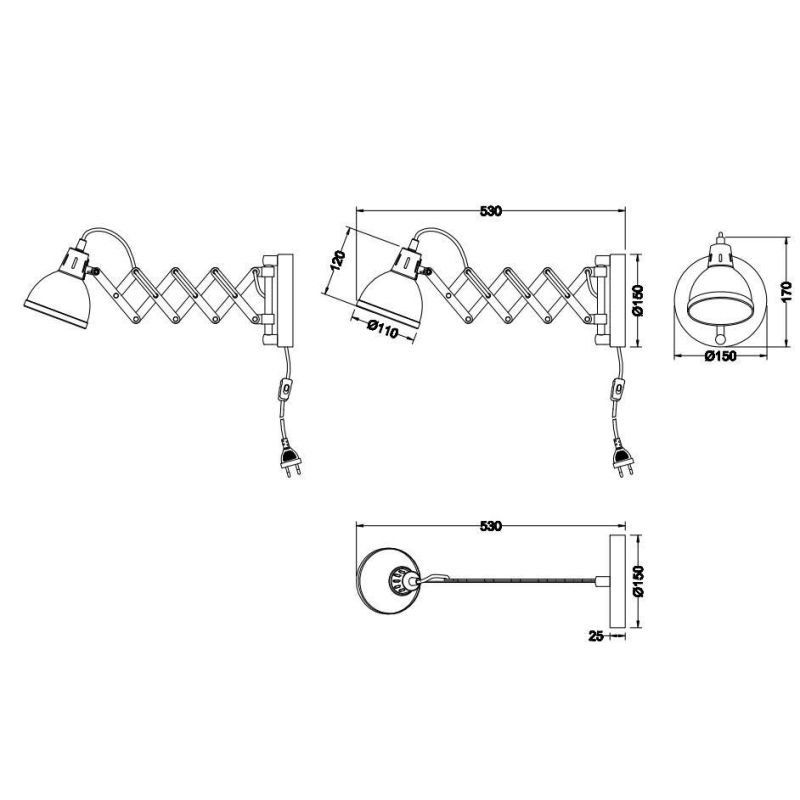 SCISSOR APPLIQUE CON BRACCIO ESTENSIBILE IN METALLO CROMO E DIFFUSORE IN 2 FINITURE COLORE RL - Cristalensi Shop Online