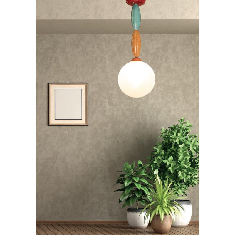 PLAFONIERA IN TERRACOTTA COLORATA CON SFERA IN VETRO MADE IN ITALY DELLA IMAS FIRENZE