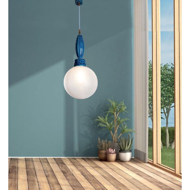 SOSPENSIONE IN TERRACOTTA COLORATA CON SFERA IN VETRO D25 CM MADE IN ITALY DELLA IMAS FIRENZE