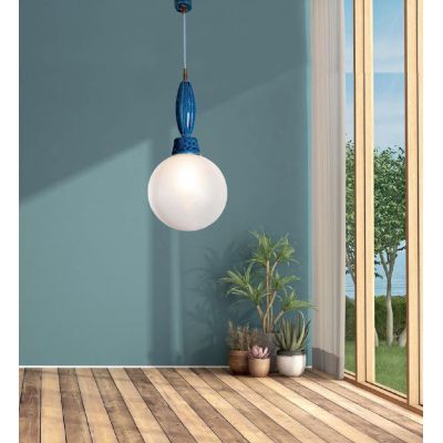SOSPENSIONE IN TERRACOTTA COLORATA CON SFERA IN VETRO D25 CM MADE IN ITALY DELLA IMAS FIRENZE