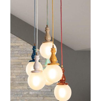 SOSPENSIONE 6 LUCI MADE IN ITALY D35 CM IN TERRACOTTA COLORATA CON SFERE IN VETRO D15 CM DELLA IMAS FIRENZE