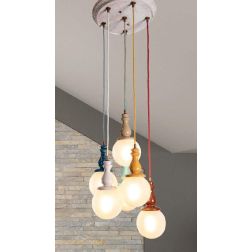 SOSPENSIONE 6 LUCI MADE IN ITALY D35 CM IN TERRACOTTA COLORATA CON SFERE IN VETRO D15 CM DELLA IMAS FIRENZE