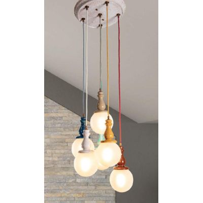 SOSPENSIONE 6 LUCI MADE IN ITALY D35 CM IN TERRACOTTA COLORATA CON SFERE IN VETRO D15 CM DELLA IMAS FIRENZE