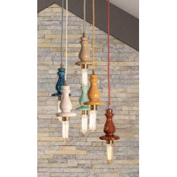 SOSPENSIONE 6 LUCI D35 CM IN TERRACOTTA COLORATA CON LAMPADINE A VISTA MADE IN ITALY IMAS FIRENZE 2