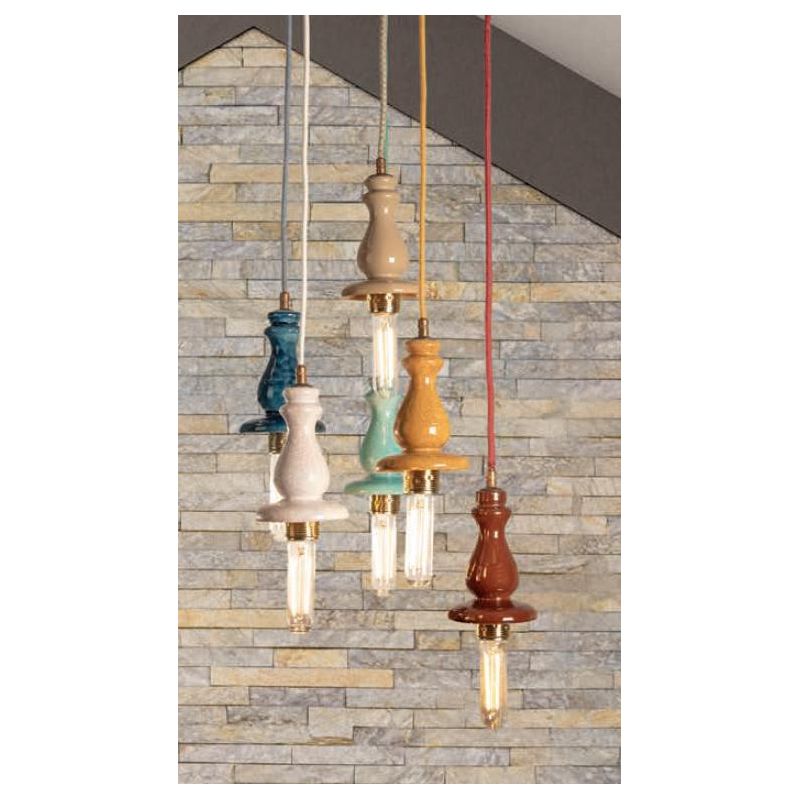 SOSPENSIONE 6 LUCI D35 CM IN TERRACOTTA COLORATA CON LAMPADINE A VISTA MADE IN ITALY IMAS FIRENZE
