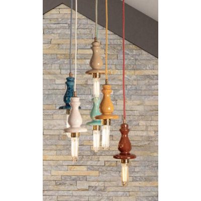SOSPENSIONE 6 LUCI D35 CM IN TERRACOTTA COLORATA CON LAMPADINE A VISTA MADE IN ITALY IMAS FIRENZE