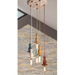 SOSPENSIONE 6 LUCI D35 CM IN TERRACOTTA COLORATA CON LAMPADINE A VISTA MADE IN ITALY IMAS FIRENZE