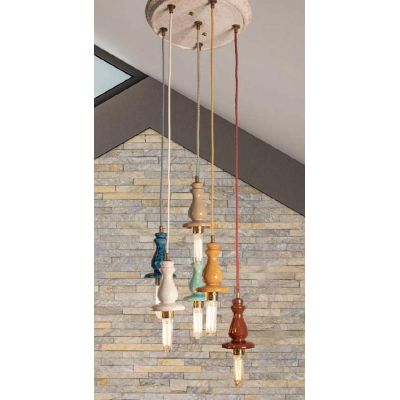SOSPENSIONE 6 LUCI D35 CM IN TERRACOTTA COLORATA CON LAMPADINE A VISTA MADE IN ITALY IMAS FIRENZE