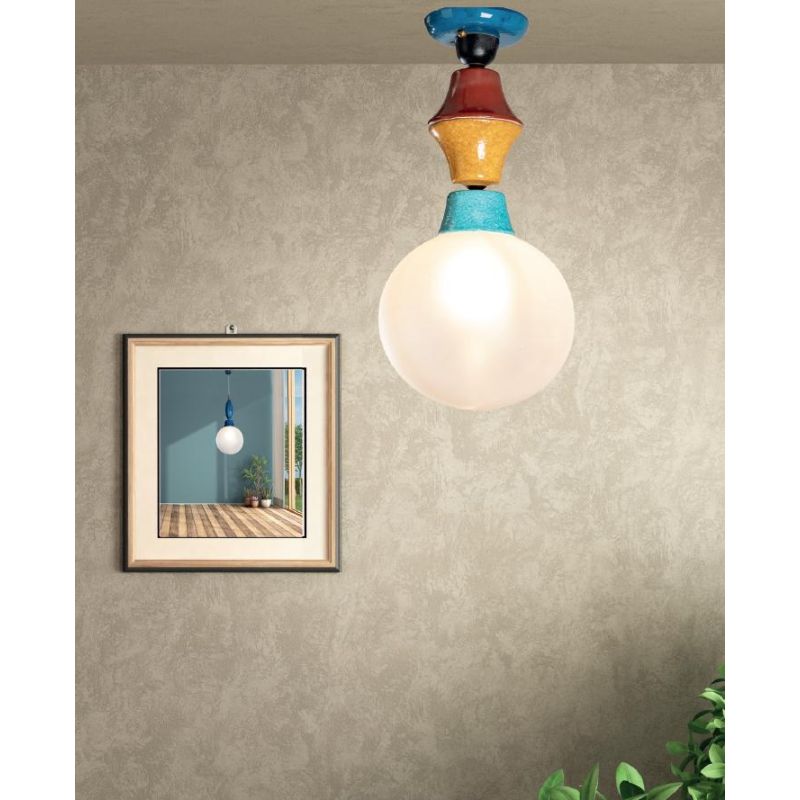 PLAFONIERA IN TERRACOTTA COLORATA CON SFERA IN VETRO D25 CM MADE IN ITALY DELLA IMAS FIRENZE
