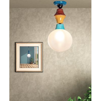 PLAFONIERA IN TERRACOTTA COLORATA CON SFERA IN VETRO D25 CM MADE IN ITALY DELLA IMAS FIRENZE