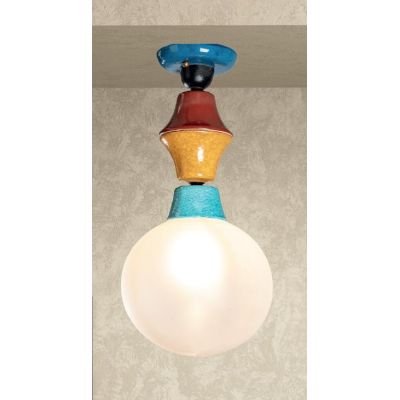 PLAFONIERA IN TERRACOTTA COLORATA CON SFERA IN VETRO D25 CM MADE IN ITALY DELLA IMAS FIRENZE