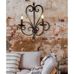 APPLIQUE 2 LUCI IN FERRO BATTUTO FINITURA OTTONE ANTICATO MADE IN ITALY DELLA IMAS FIRENZE STILE RUSTICO 2