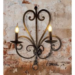 APPLIQUE 2 LUCI IN FERRO BATTUTO FINITURA OTTONE ANTICATO MADE IN ITALY DELLA IMAS FIRENZE STILE RUSTICO