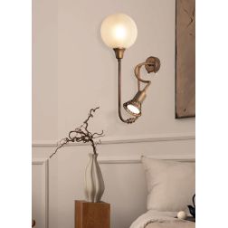 LAMPADA DA PARETE A 2 LUCI IN OTTONE CON BRACCIO FLESSIBILE E SFERA IN VETRO MADE IN ITALY IMAS 2