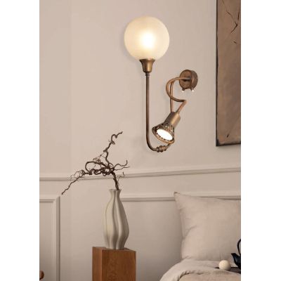 LAMPADA DA PARETE A 2 LUCI IN OTTONE CON BRACCIO FLESSIBILE E SFERA IN VETRO MADE IN ITALY IMAS