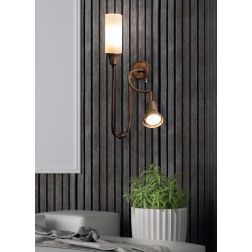 LAMPADA DA PARETE A 2 LUCI IN OTTONE CON BRACCIO FLESSIBILE DIFFUSORE A CILINDRO IN VETRO MADE IN ITALY IMAS 2