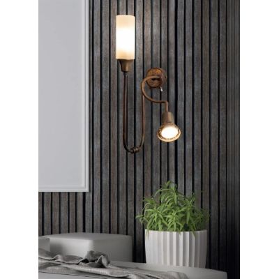 LAMPADA DA PARETE A 2 LUCI IN OTTONE CON BRACCIO FLESSIBILE DIFFUSORE A CILINDRO IN VETRO MADE IN ITALY IMAS