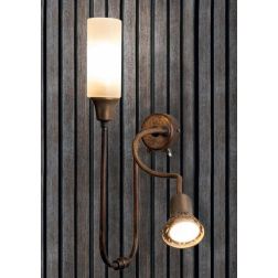 LAMPADA DA PARETE A 2 LUCI IN OTTONE CON BRACCIO FLESSIBILE DIFFUSORE A CILINDRO IN VETRO MADE IN ITALY IMAS