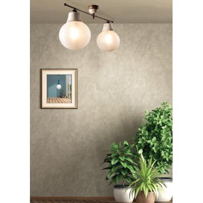 PLAFONIERA LINEARE 2 LUCI IN OTTONE INVECCHIATO E TERRACOTTA DECORATA CON SFERE IN VETRO MADE IN ITALY