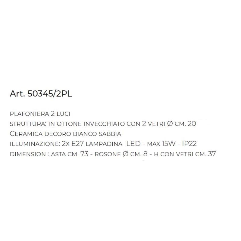 PLAFONIERA LINEARE 2 LUCI IN OTTONE INVECCHIATO E TERRACOTTA DECORATA CON SFERE IN VETRO MADE IN ITALY