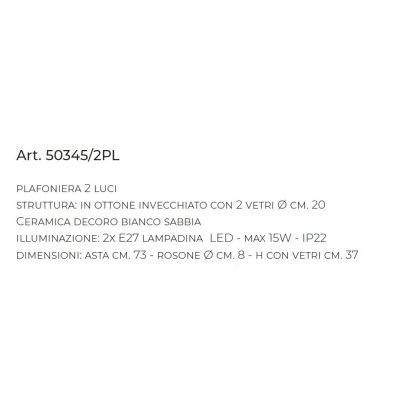 PLAFONIERA LINEARE 2 LUCI IN OTTONE INVECCHIATO E TERRACOTTA DECORATA CON SFERE IN VETRO MADE IN ITALY