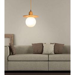 SOSPENSIONE SINGOLA IN CERAMICA DECORATA A MANO CON SFERA IN VETRO BIANCO D15 CM MADE IN ITALY 2