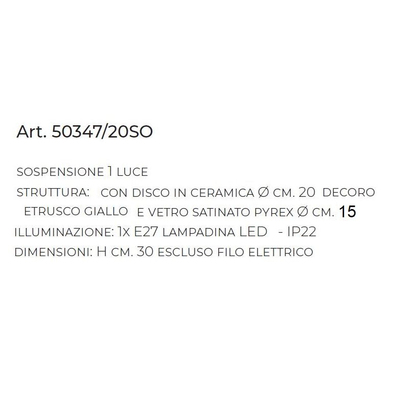 SOSPENSIONE SINGOLA IN CERAMICA DECORATA A MANO CON SFERA IN VETRO BIANCO D15 CM MADE IN ITALY