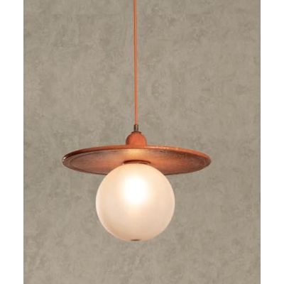 SOSPENSIONE SINGOLA D38 CM IN CERAMICA DECORATA A MANO CON SFERA IN VETRO BIANCO MADE IN ITALY