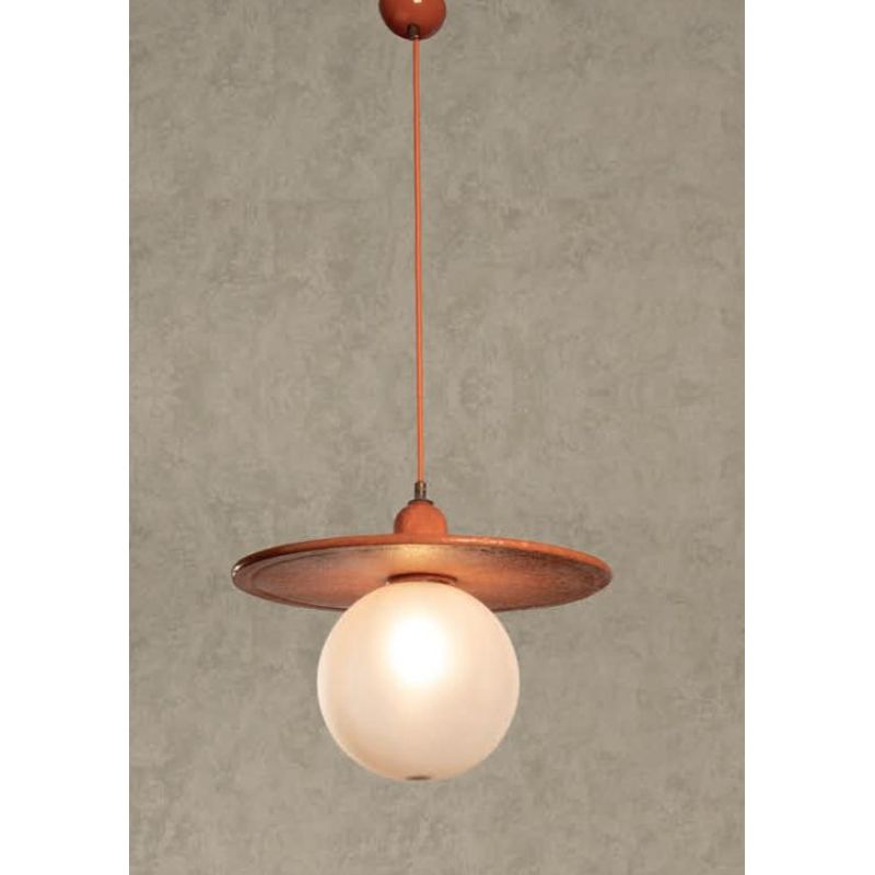 SOSPENSIONE SINGOLA D38 CM IN CERAMICA DECORATA A MANO CON SFERA IN VETRO BIANCO MADE IN ITALY