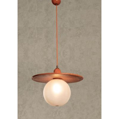 SOSPENSIONE SINGOLA D38 CM IN CERAMICA DECORATA A MANO CON SFERA IN VETRO BIANCO MADE IN ITALY