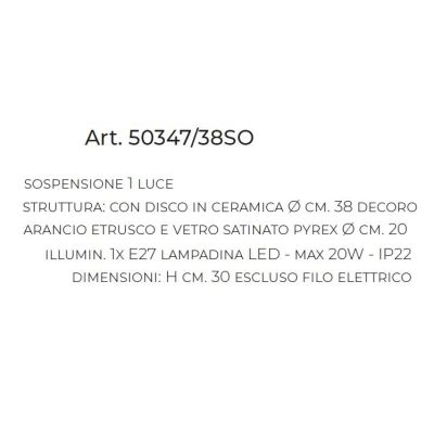 SOSPENSIONE SINGOLA D38 CM IN CERAMICA DECORATA A MANO CON SFERA IN VETRO BIANCO MADE IN ITALY