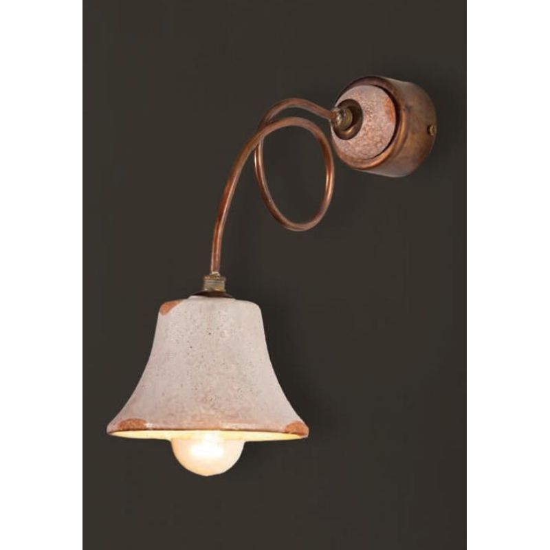 APPLIQUE RUSTICA IN RAME E CERAMICA DECORATA A MANO BRACCIO SEMI RIGIDO MADE IN ITALY IMAS