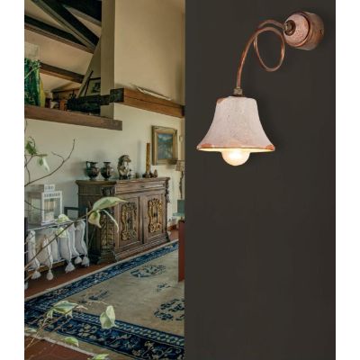 APPLIQUE RUSTICA IN RAME E CERAMICA DECORATA A MANO BRACCIO SEMI RIGIDO MADE IN ITALY IMAS