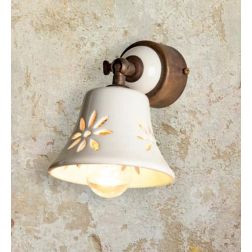 APPLIQUE SPOT RUSTICA IN OTTONE E CERAMICA BIANCA TRAFORATA CON SNODO MADE IN ITALY DELLA IMAS